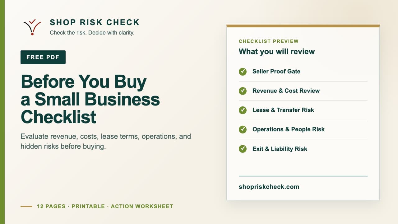 Before You Buy a Small Business Checklist free PDF cover